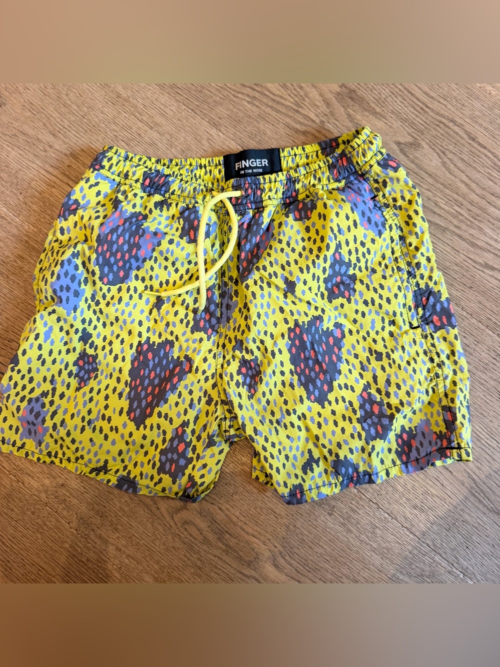 Finger In The Nose Yellow Leopard-Print pattern Kids Swim Trunks